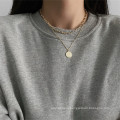 Gold double-layer chain geometric head necklace fashion trend clavicle chain net red new necklace